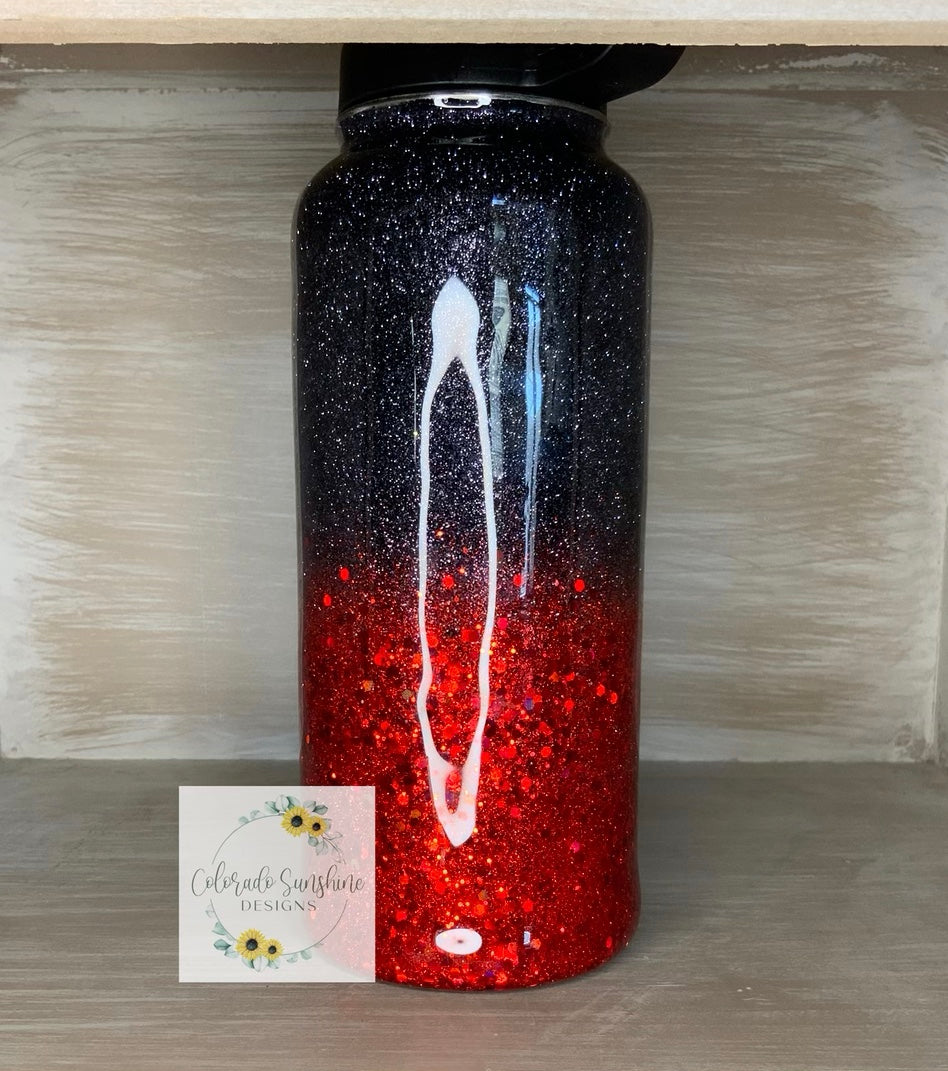 Black and Red Glitter Ombre Tumbler or Water Bottle