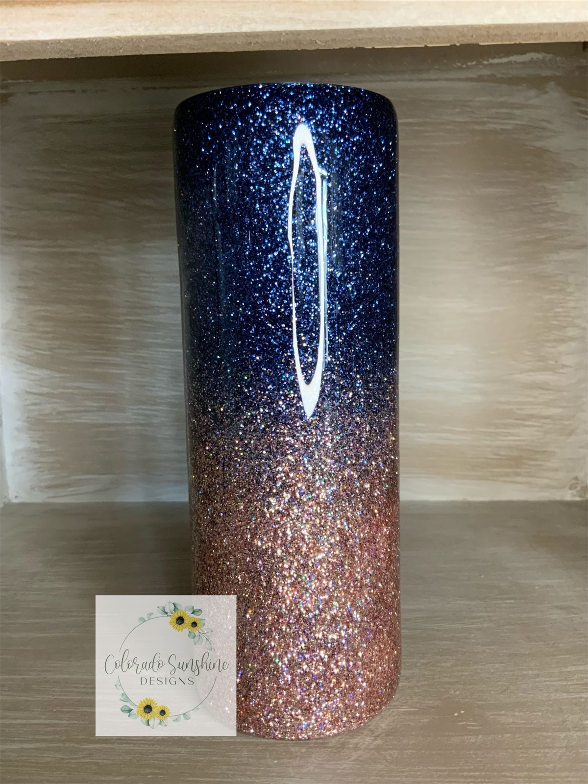 Navy and Rose Gold Glitter Ombre Tumbler or Water Bottle
