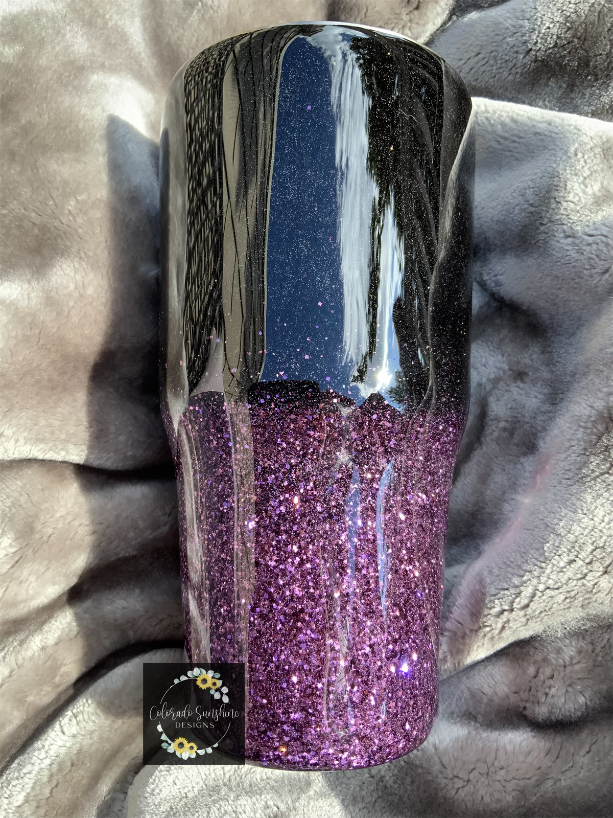 Black and Purple Glitter Ombre Tumbler or Water Bottle