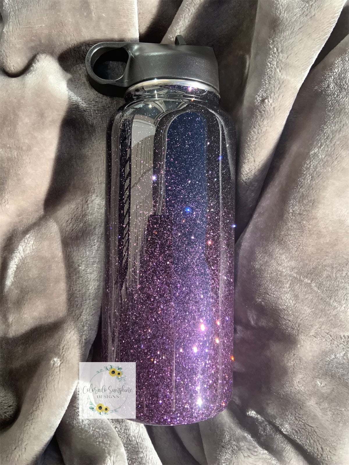 Black and Purple Glitter Ombre Tumbler or Water Bottle –  coloradosunshinedesigns