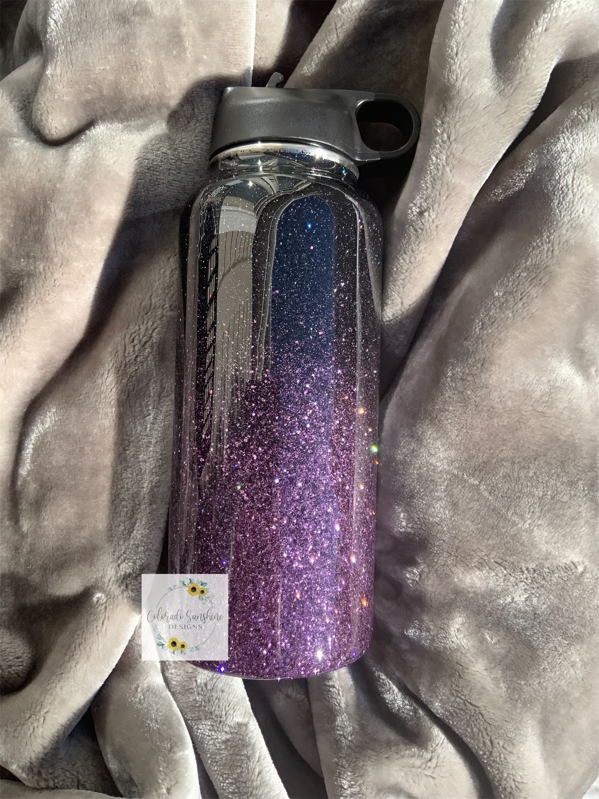 Black and Purple Glitter Ombre Tumbler or Water Bottle