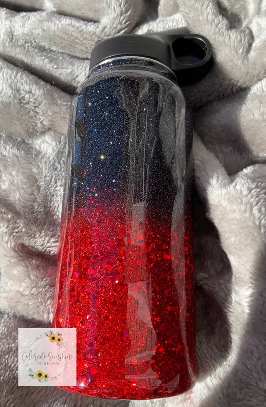 Black and Red Glitter Ombre Tumbler or Water Bottle