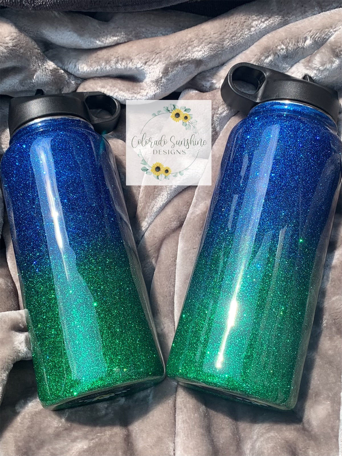 Blue and Green Glitter Ombre Tumbler Water Bottle