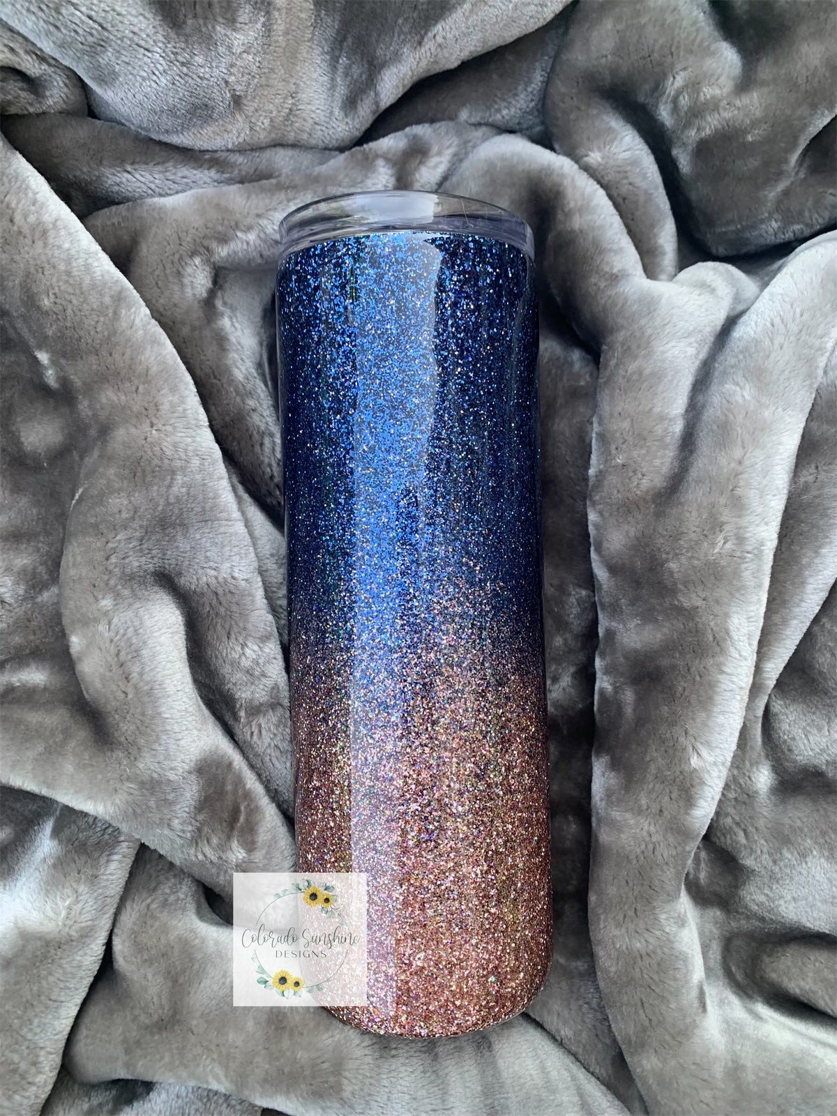 Navy and Rose Gold Glitter Ombre Tumbler or Water Bottle