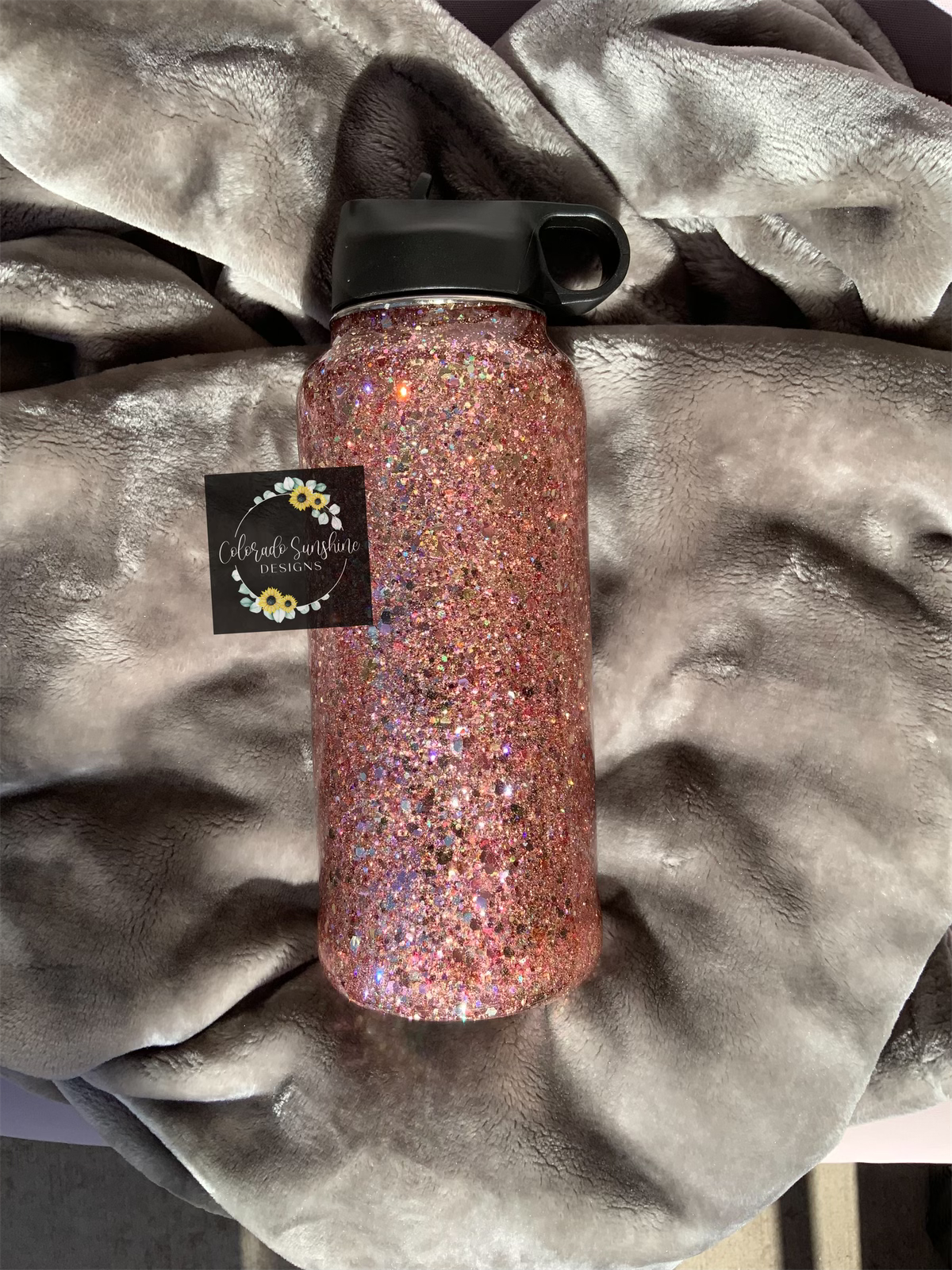 Chunky Rose Gold Glitter Tumbler Water Bottle