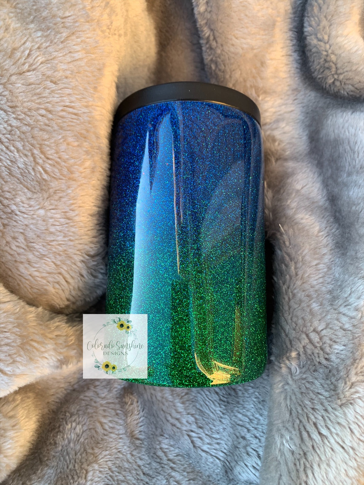 Blue and Green Glitter Ombre Tumbler Water Bottle