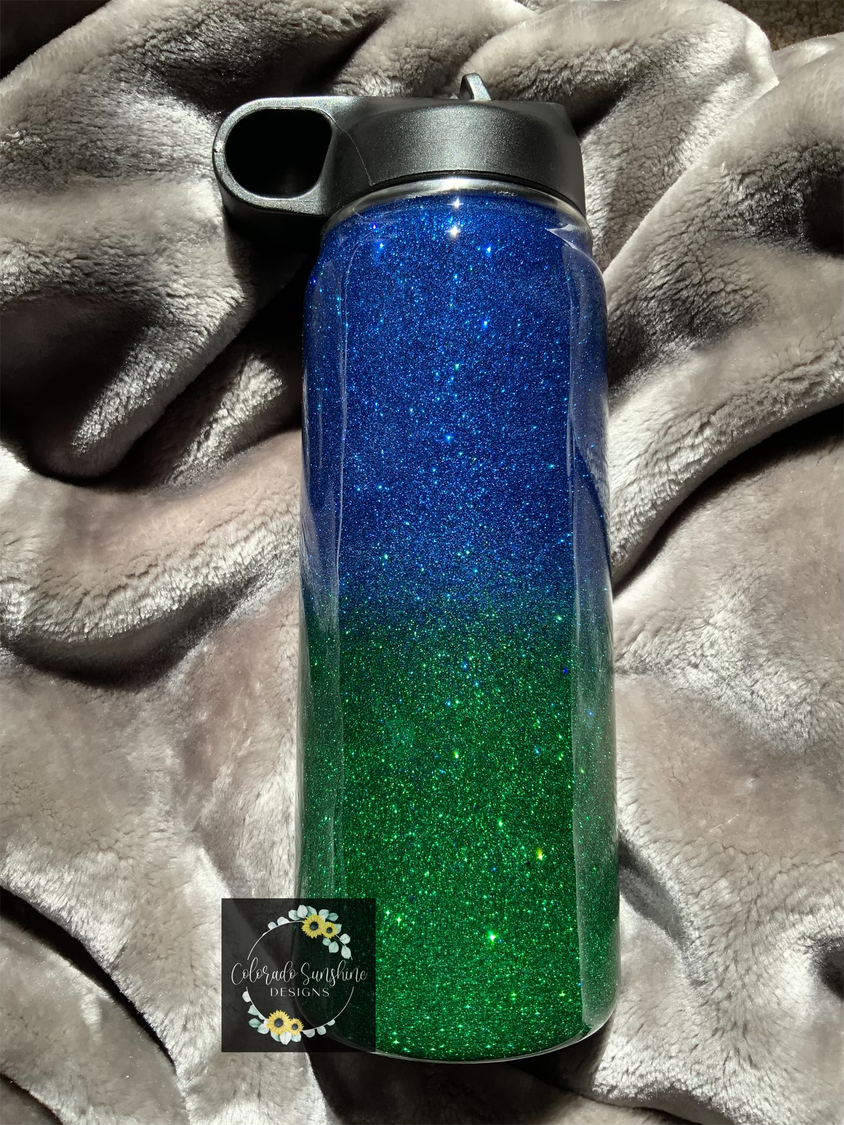 Blue and Green Glitter Ombre Tumbler Water Bottle