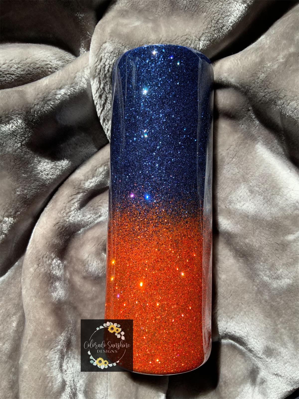 Navy and Orange Glitter Ombre Tumbler or Water Bottle