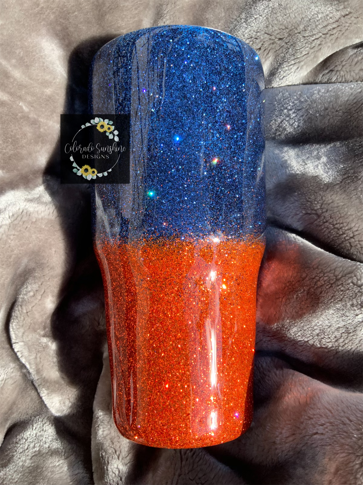 Navy and Orange Glitter Ombre Tumbler or Water Bottle